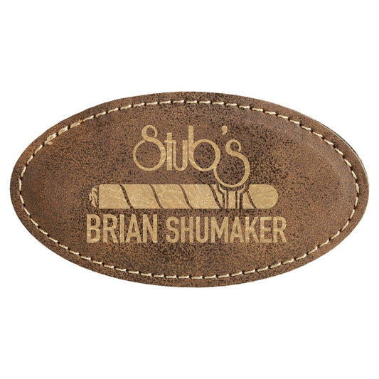 Rustic/Gold Engravable Leatherette Oval Badge Blank with Magnet - 3 1/4" x 1 3/4"