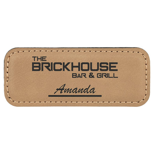Light Brown Engravable Leatherette Badge Blank with Magnet - 3 1/4" x 1 1/4"