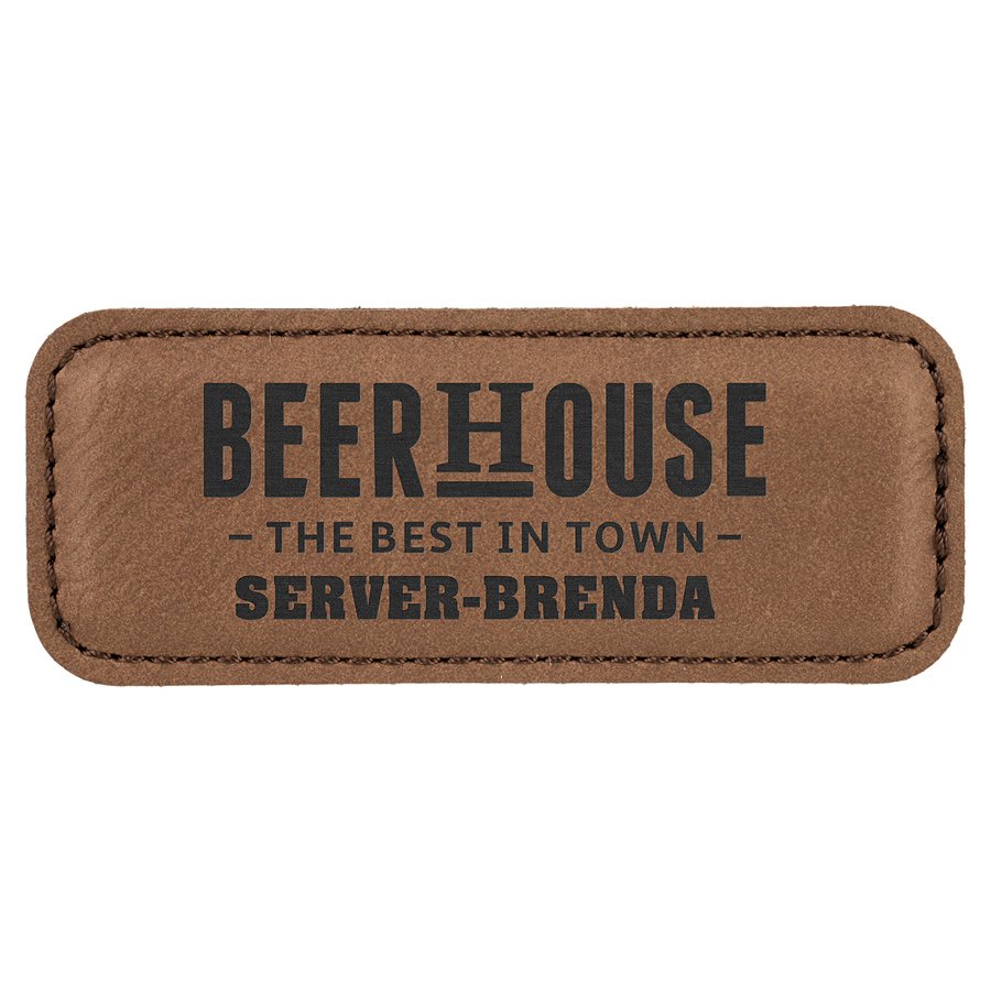 Dark Brown Engravable Leatherette Badge Blank with Magnet - 3 1/4" x 1 1/4"