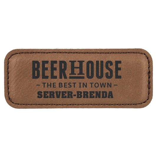 Dark Brown Engravable Leatherette Badge Blank with Magnet - 3 1/4" x 1 1/4"
