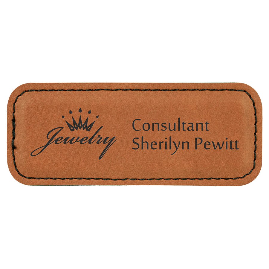 Rawhide Engravable Leatherette Badge Blank with Magnet - 3 1/4" x 1 1/4"