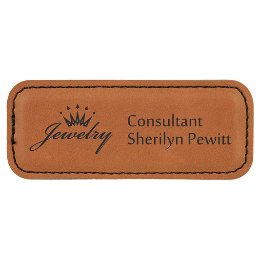 3 1/4" x 1 1/4" Rawhide Laserable Leatherette Badge Blank with Magnet