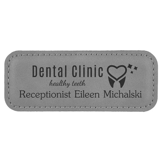 Gray Engravable Leatherette Badge Blank with Magnet - 3 1/4" x 1 1/4"