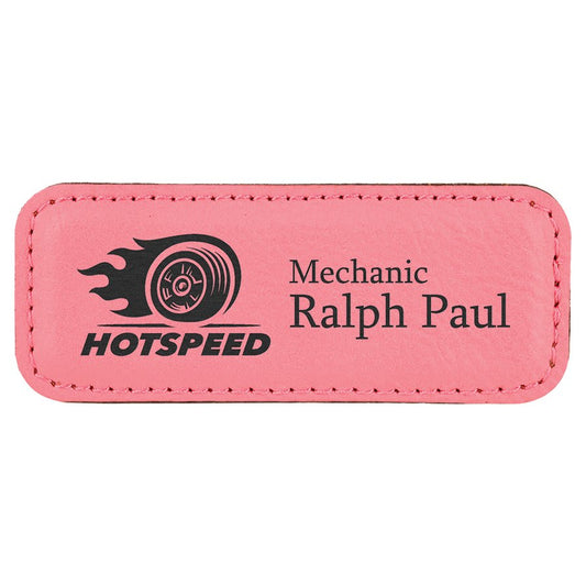 Pink Engravable Leatherette Badge Blank with Magnet - 3 1/4" x 1 1/4"