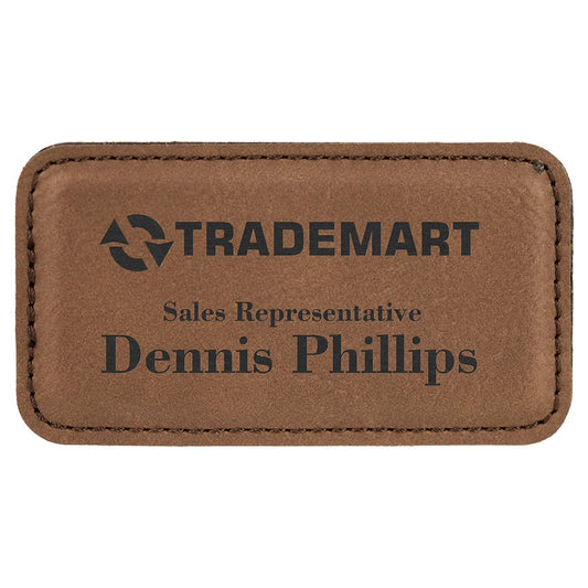 3 1/4" x 1 3/4" Dark Brown Laserable Leatherette Badge Blank with Magnet