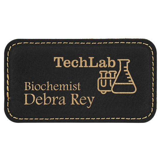 3 1/4" x 1 3/4" Black/Gold Laserable Leatherette Badge Blank with Magnet