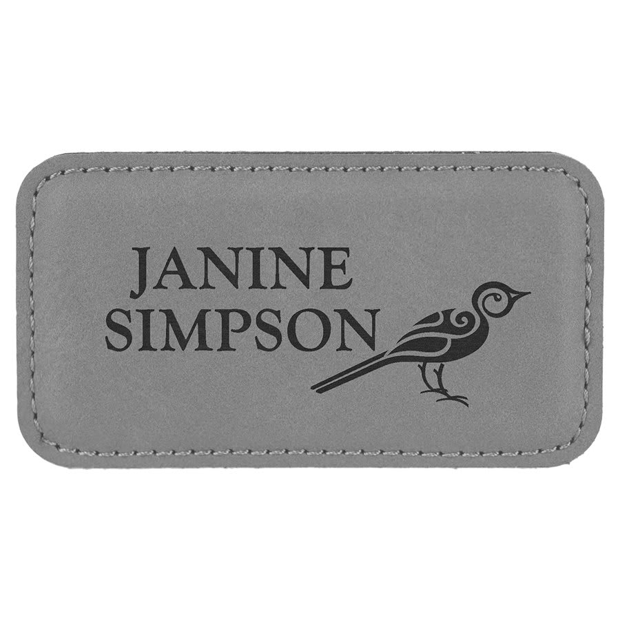 Gray Engravable Leatherette Badge Blank with Magnet - 3 1/4" x 1 3/4"