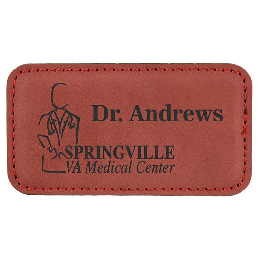 Rose Engravable Leatherette Badge Blank with Magnet - 3 1/4" x 1 3/4"