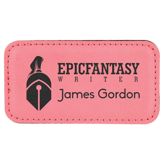 3 1/4" x 1 3/4" Pink Laserable Leatherette Badge Blank with Magnet