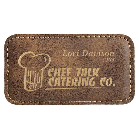 Rustic/Gold Engravable Leatherette Badge Blank with Magnet - 3 1/4" x 1 3/4"