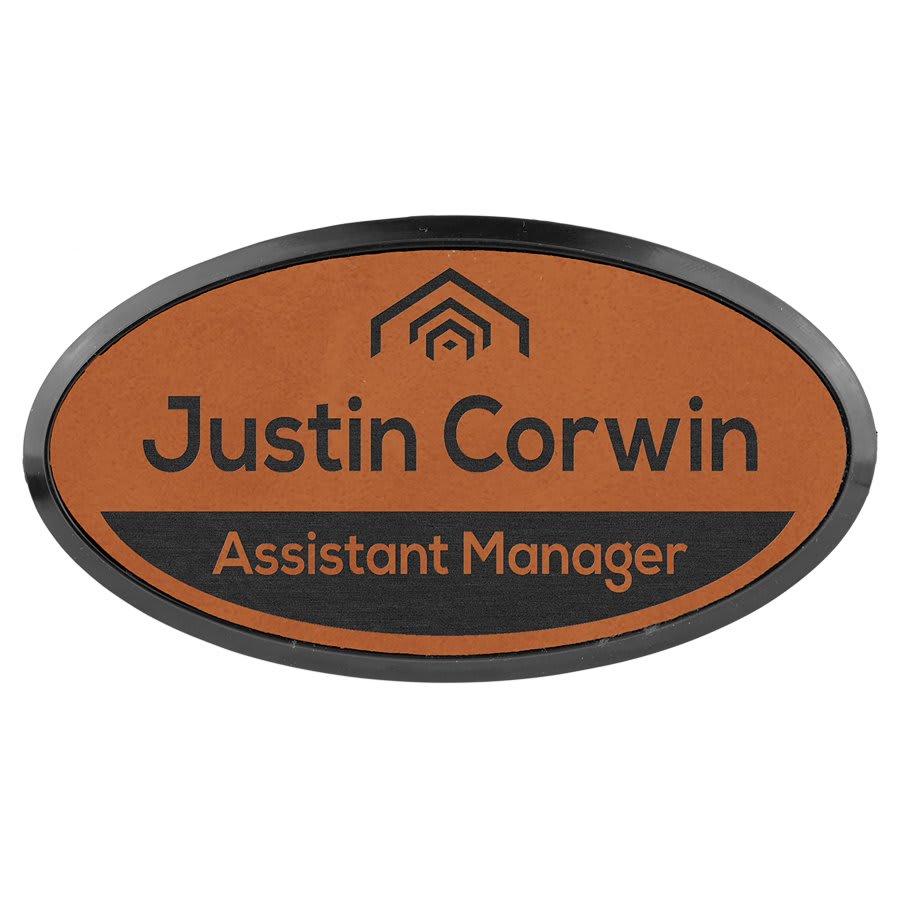 Rawhide Engravable Leatherette Oval Badge & Frame - 3" x 1 1/2"