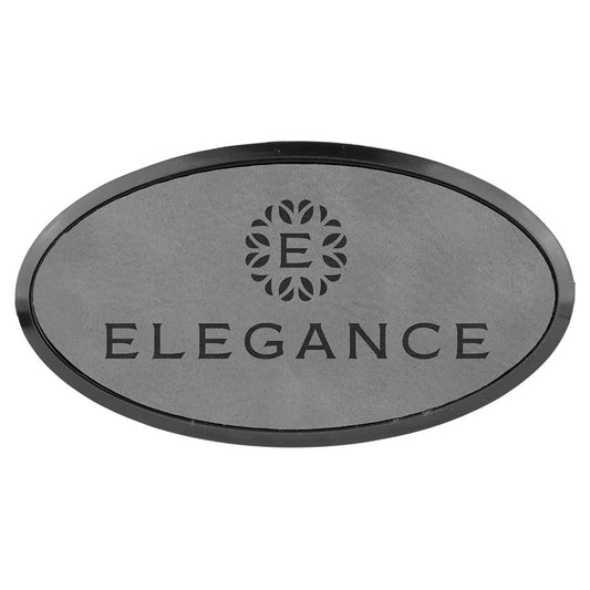 3" x 1 1/2" Gray Laserable Leatherette Oval Badge & Frame