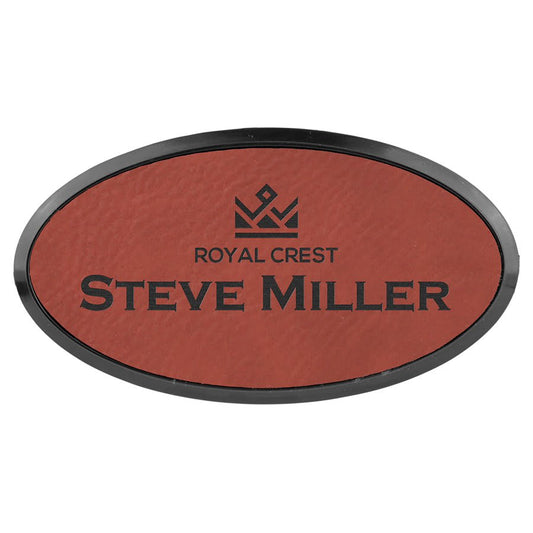 Rose Engravable Leatherette Oval Badge & Frame - 3" x 1 1/2"