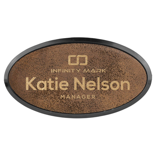 Rustic/Gold Engravable Leatherette Oval Badge & Frame - 3" x 1 1/2"