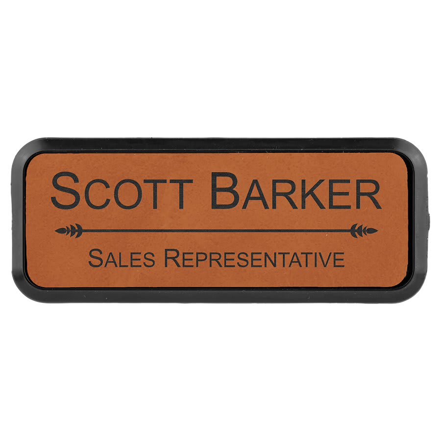 Rawhide Engravable Leatherette Round Corner Badge & Frame - 3" x 1"