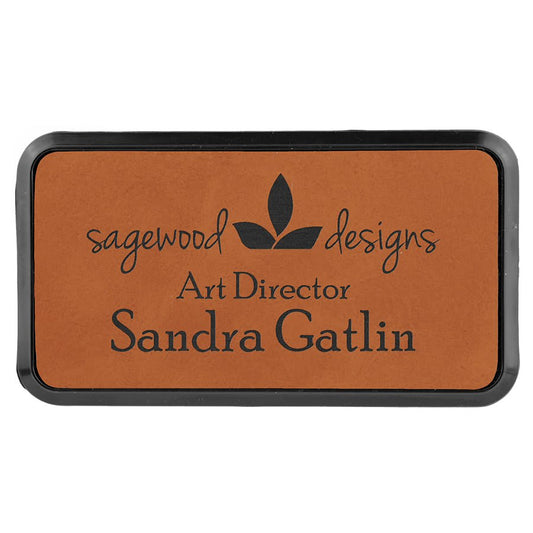 Rawhide Engravable Leatherette Round Corner Badge & Frame - 3" x 1 1/2"