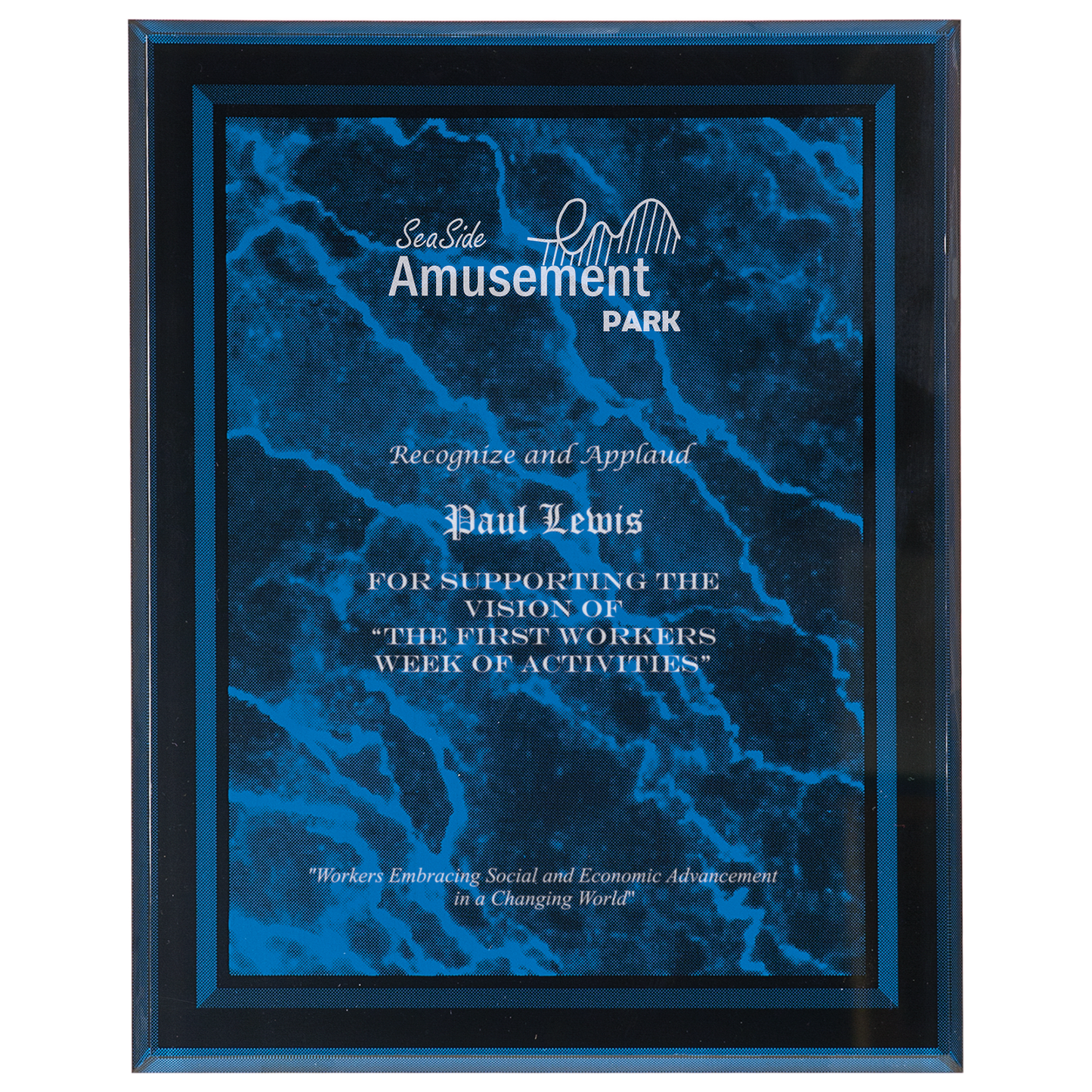 9" x 11" Blue Marble Border Clear-Plaq Acrylic