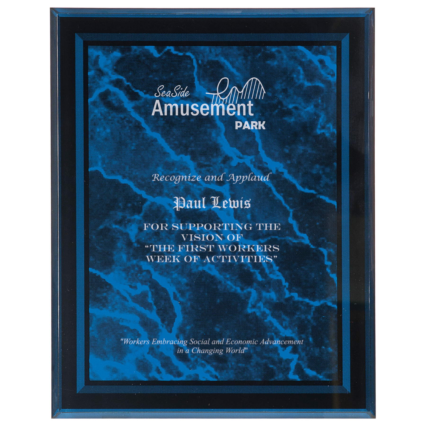 Blue Marble Border Clear-Plaq Acrylic - 9" x 11"