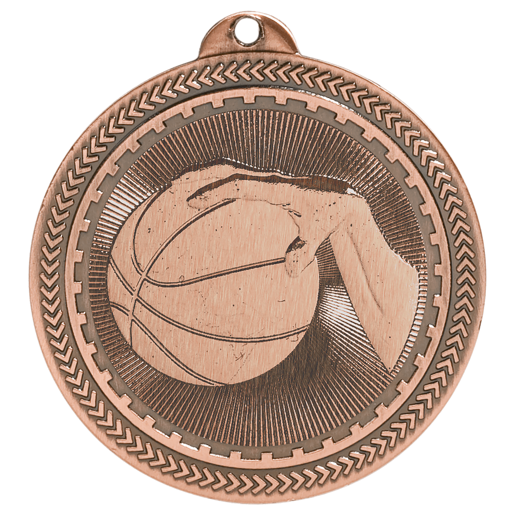 Antique Bronze Basketball Engravable BriteLazer Medal - 2"