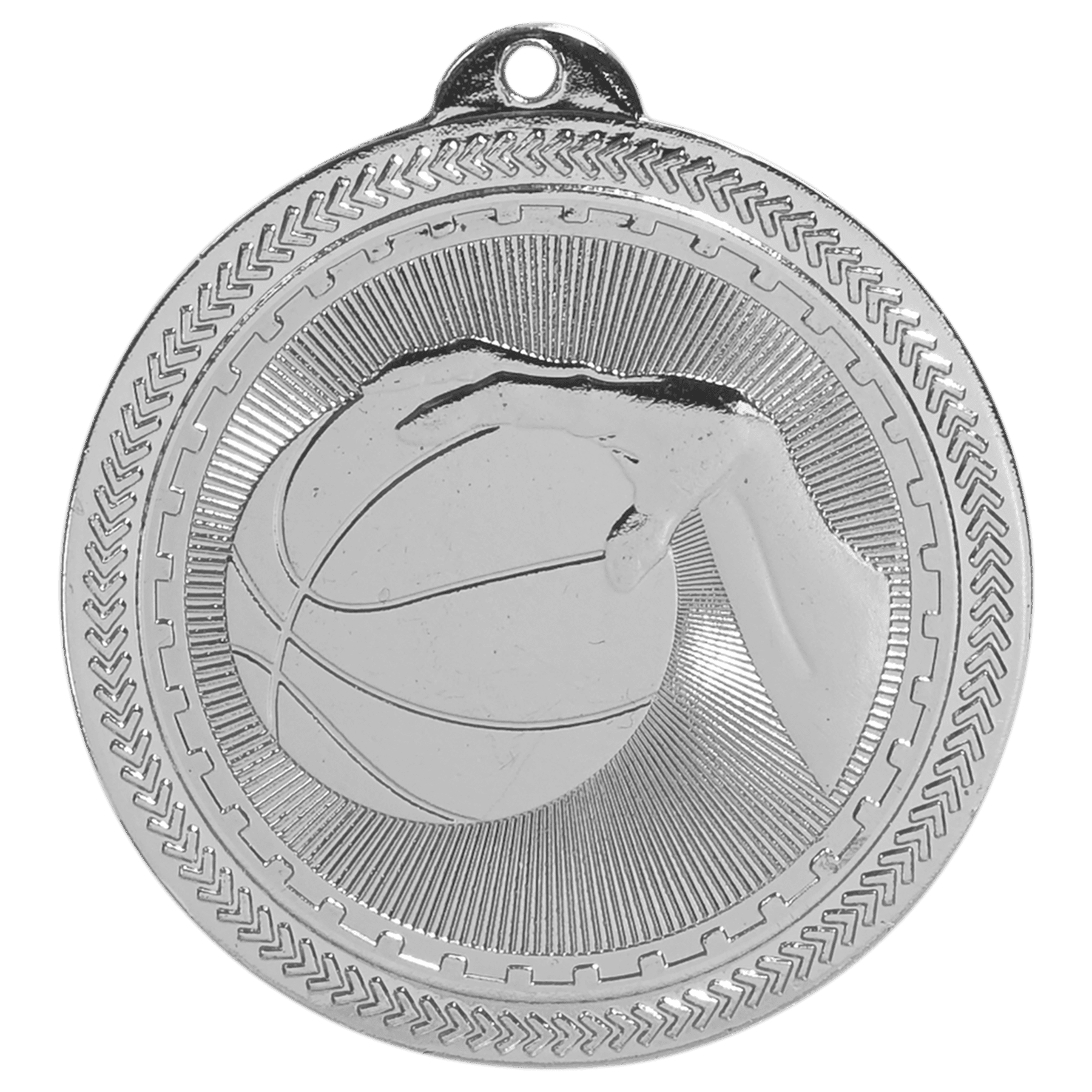 Bright Silver Basketball Engravable BriteLazer Medal - 2"