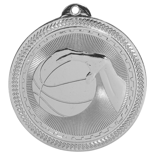 Bright Silver Basketball Engravable BriteLazer Medal - 2"