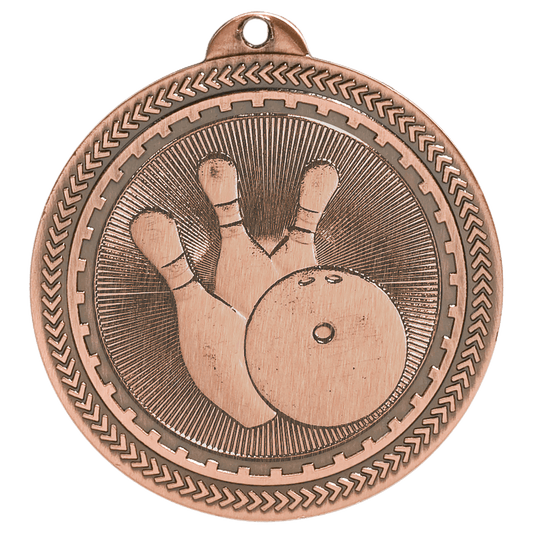 Antique Bronze Bowling Engravable BriteLazer Medal - 2"