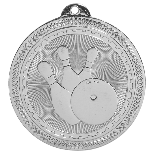 Bright Silver Bowling Engravable BriteLazer Medal - 2"