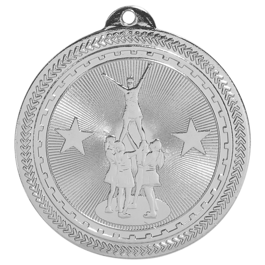 Bright Silver Competitive Cheer Engravable BriteLazer Medal - 2"