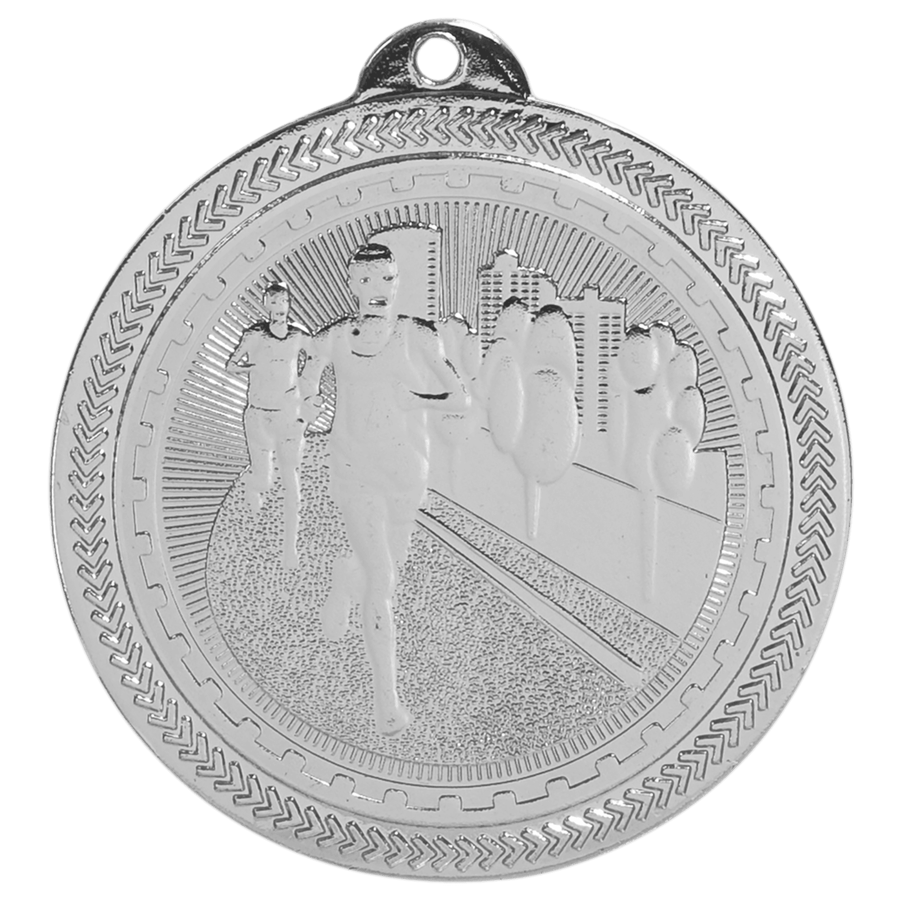 Bright Silver Cross Country Engravable BriteLazer Medal - 2"