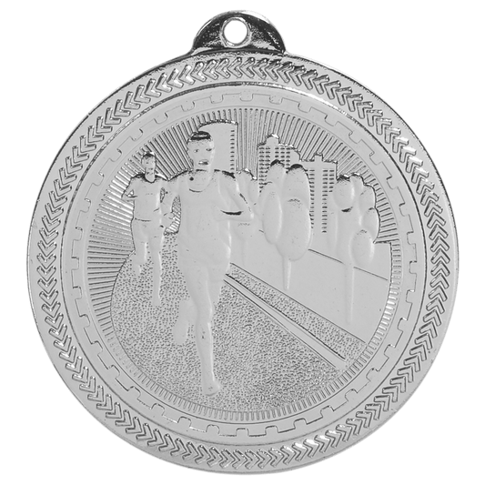 Bright Silver Cross Country Engravable BriteLazer Medal - 2"