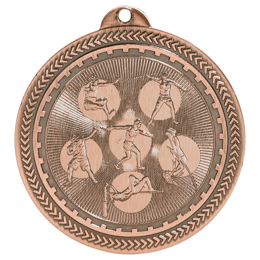 Antique Bronze Field Events Engravable BriteLazer Medal - 2"