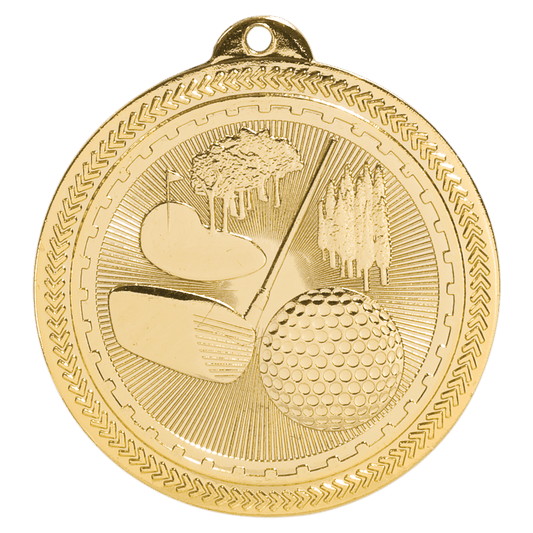 Bright Gold Golf Engravable BriteLazer Medal - 2"