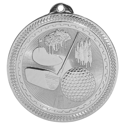 Bright Silver Golf Engravable BriteLazer Medal - 2"