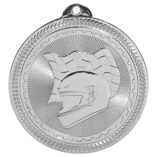 2" Bright Silver Racing Laserable BriteLazer Medal