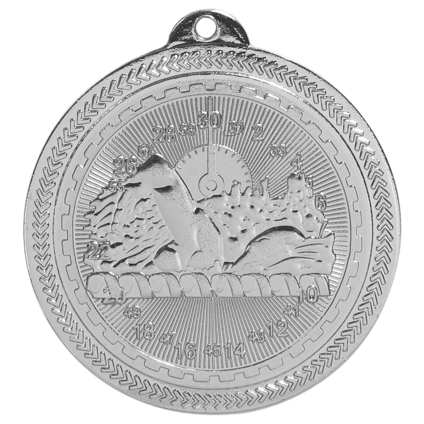 Bright Silver Swimming Engravable BriteLazer Medal - 2"