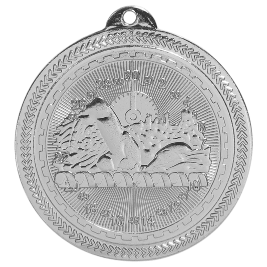 Bright Silver Swimming Engravable BriteLazer Medal - 2"