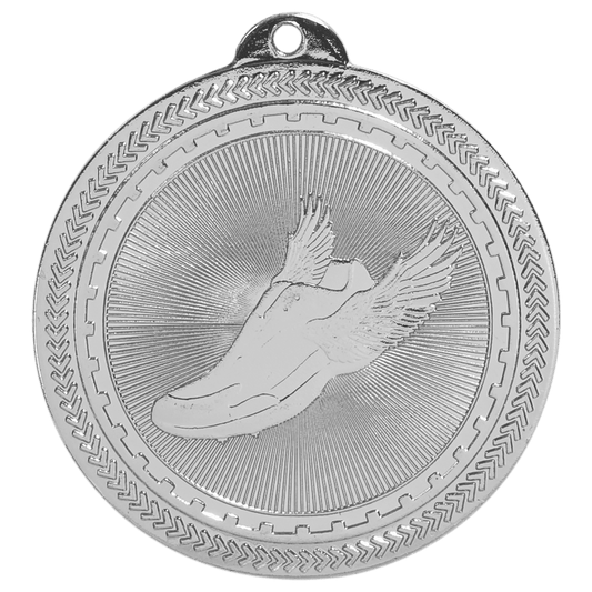Bright Silver Track Engravable BriteLazer Medal - 2"
