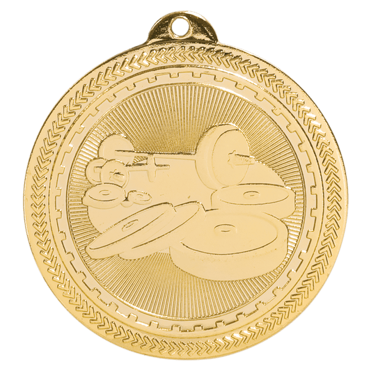 Bright Gold Weightlifting Engravable BriteLazer Medal - 2"