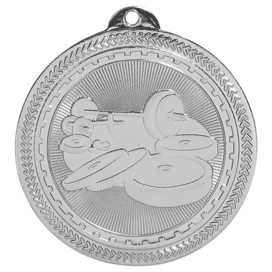 Bright Silver Weightlifting Engravable BriteLazer Medal - 2"