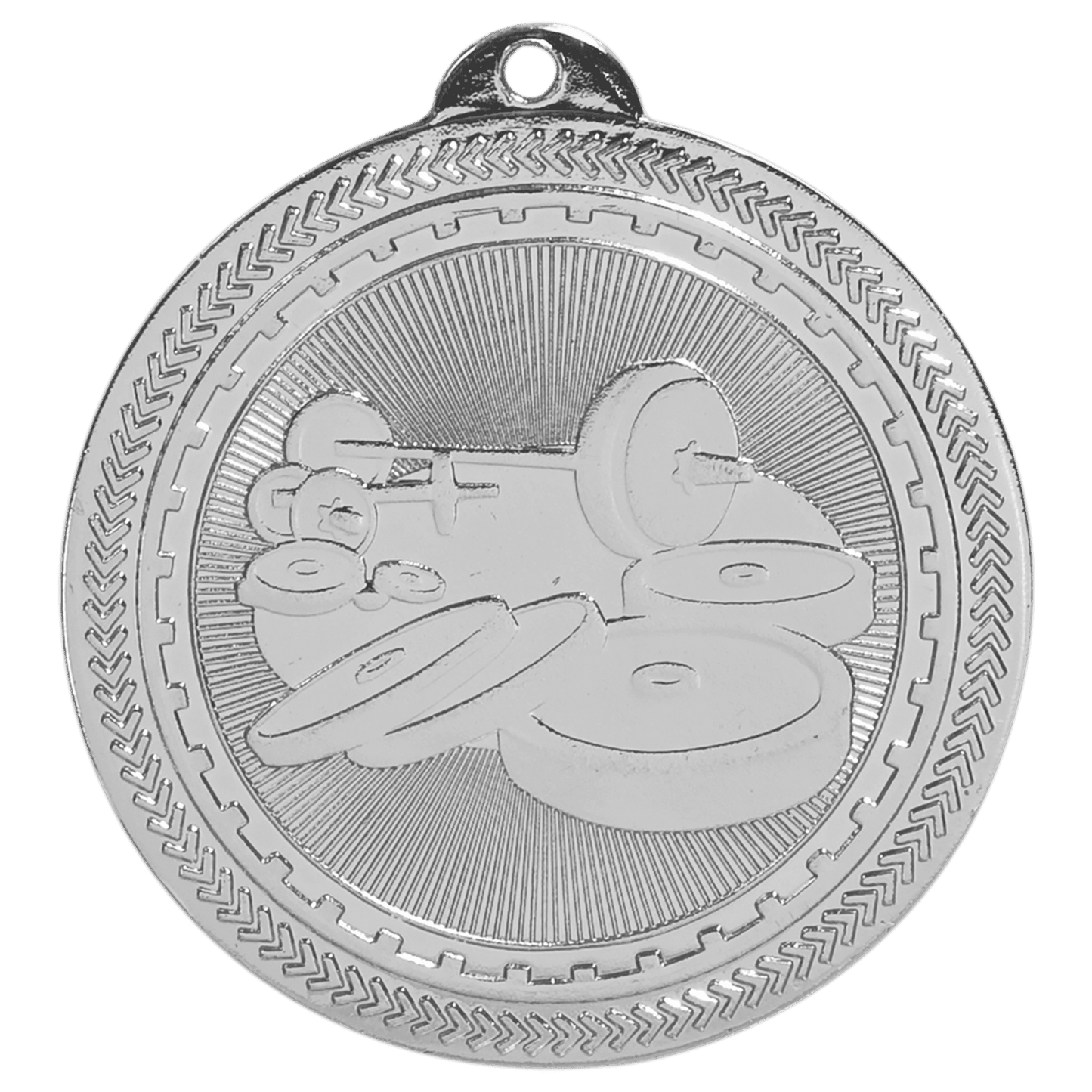2" Bright Silver Weightlifting Laserable BriteLazer Medal