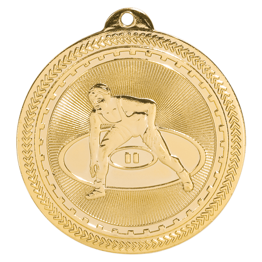 Bright Gold Wrestling Engravable BriteLazer Medal - 2"