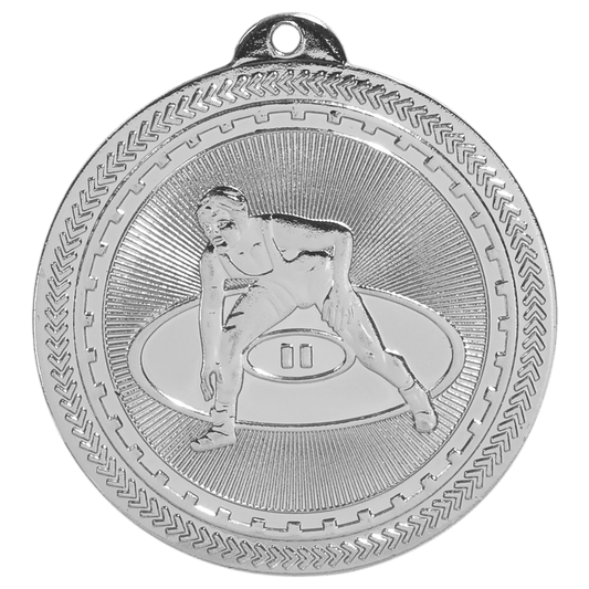 Bright Silver Wrestling Engravable BriteLazer Medal - 2"