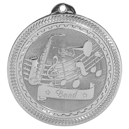 Bright Silver Band Engravable BriteLazer Medal - 2"