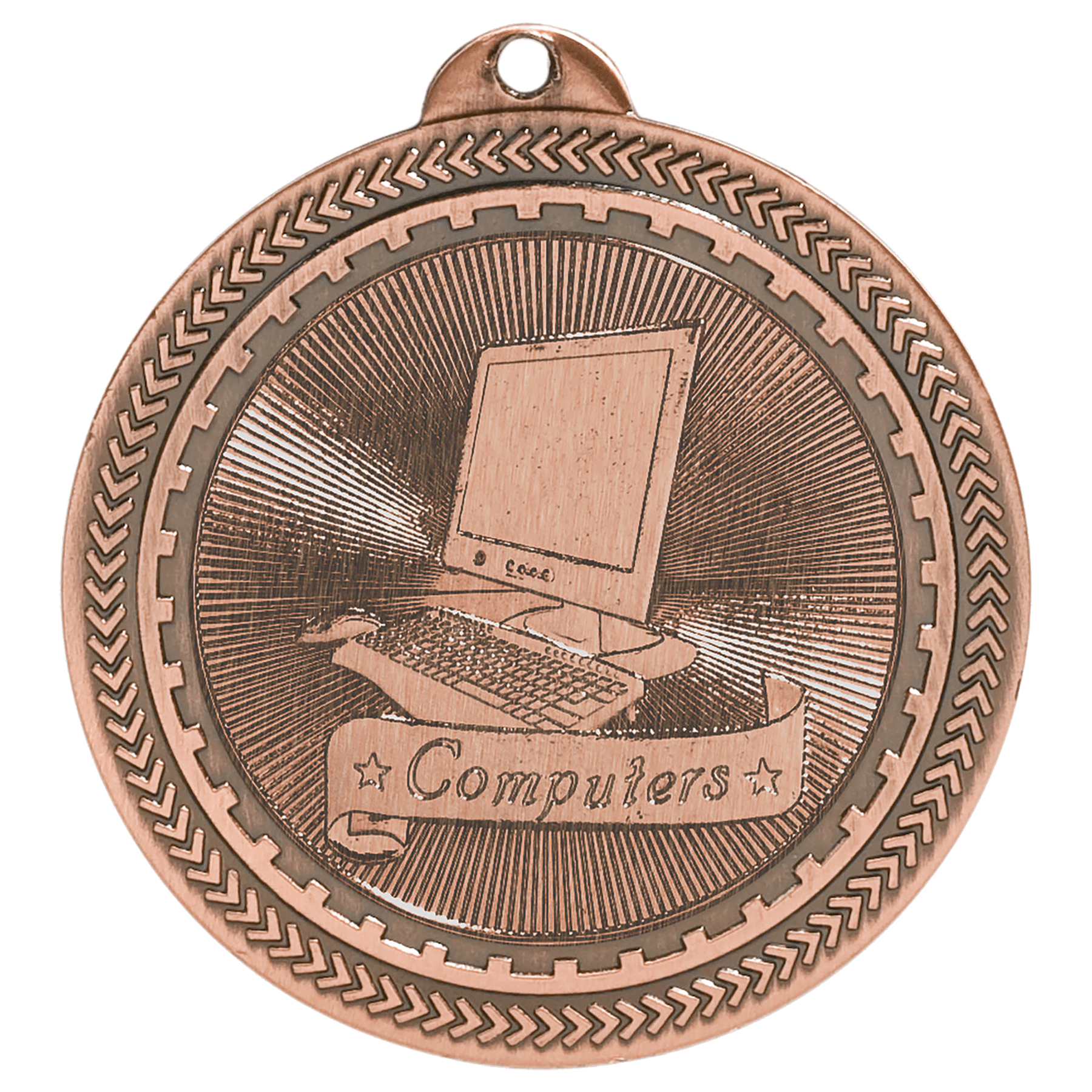 Antique Bronze Computers Engravable BriteLazer Medal - 2"