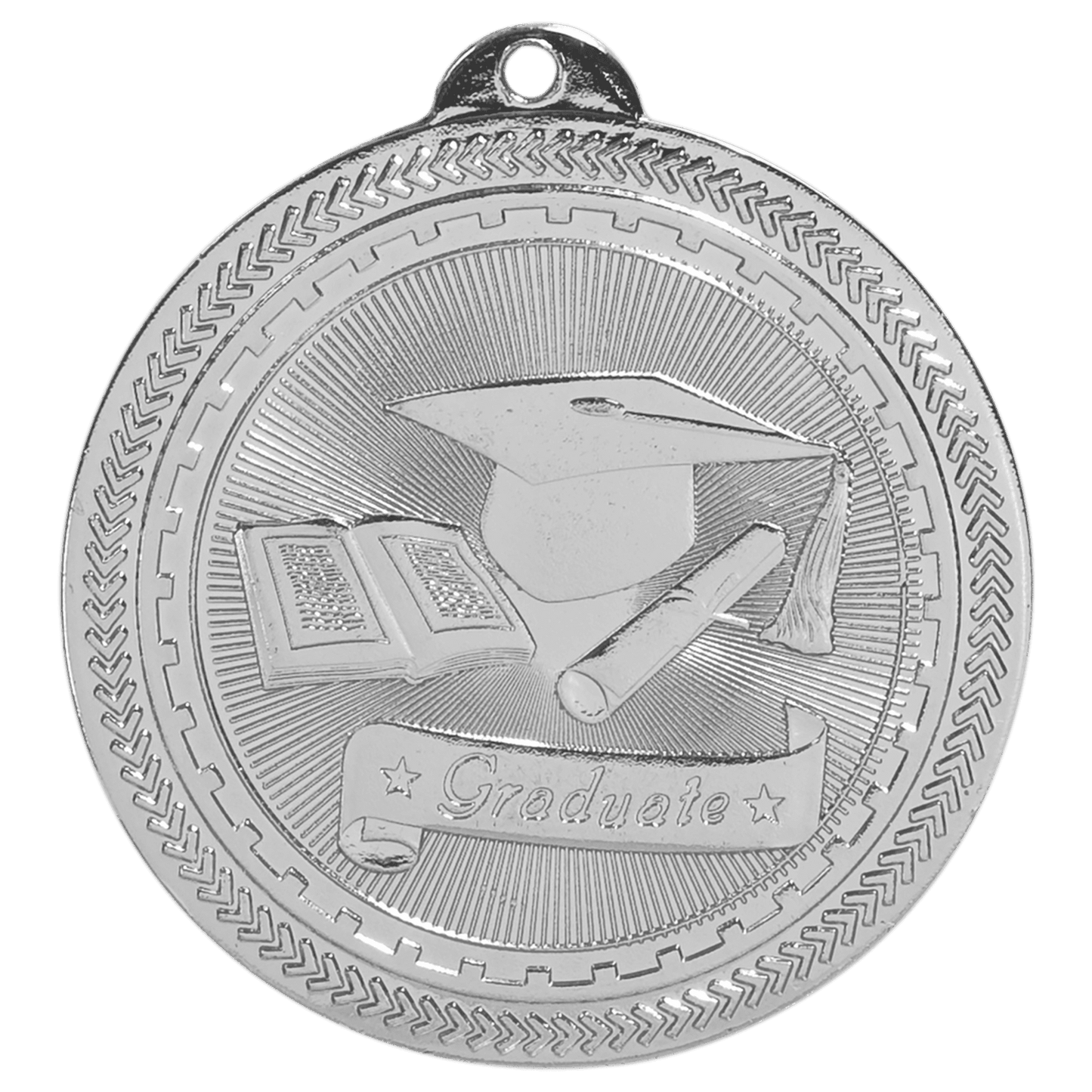Bright Silver Graduate Engravable BriteLazer Medal - 2"