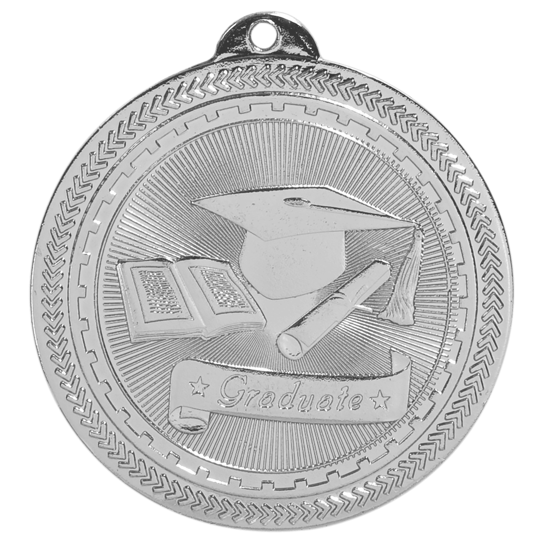 Bright Silver Graduate Engravable BriteLazer Medal - 2"