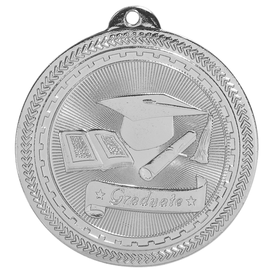 Bright Silver Graduate Engravable BriteLazer Medal - 2"