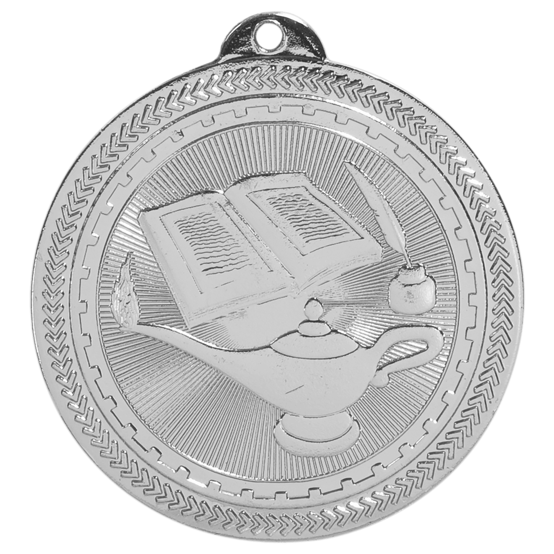 Bright Silver Lamp of Knowledge Engravable BriteLazer Medal - 2"