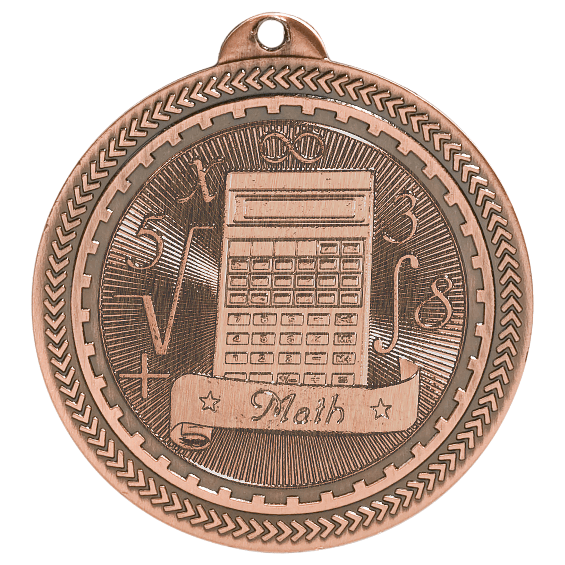 Antique Bronze Math Engravable BriteLazer Medal - 2"