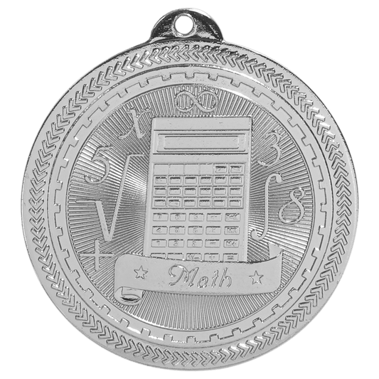 Bright Silver Math Engravable BriteLazer Medal - 2"